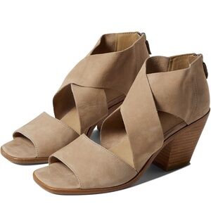 Eileen Fisher Ann Barley Tumbled Nubuck Tan Women's Block Suede Heel Sandals